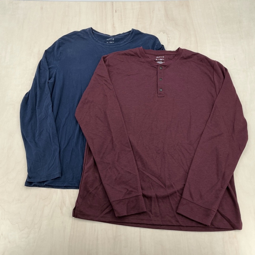 Apt. 9 Mens XL Long Sleeve Shirt Lot Blue Crew Neck Burgundy Henley Minimalist